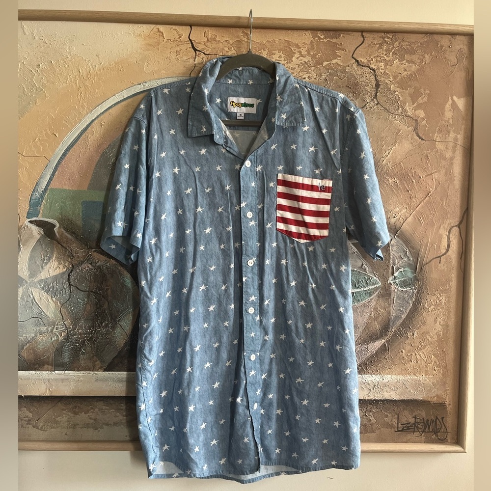 Tipsyelves Star-Printer Button-down Shirt with red and white striped pocket